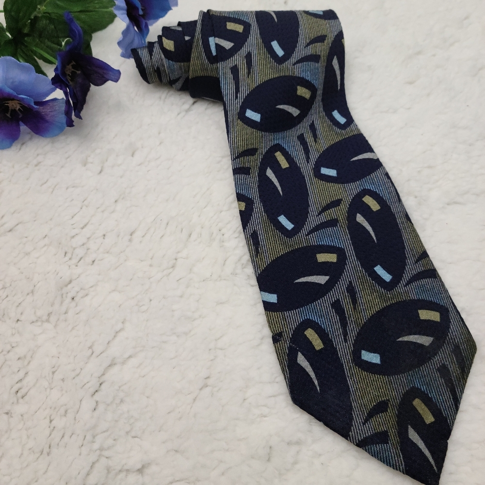 FORMAT Navy Uniquely Patterned Silk Tie